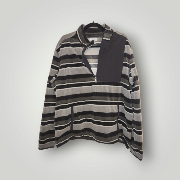 Duluth Trading co 1/4 Zip Fleece pullover Mens L black gray striped Chec… - Picture 1 of 12